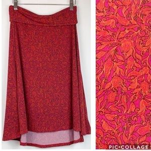 LuLaRoe slinky floral Azure A line high low fold down yoga waist skirt, EUC